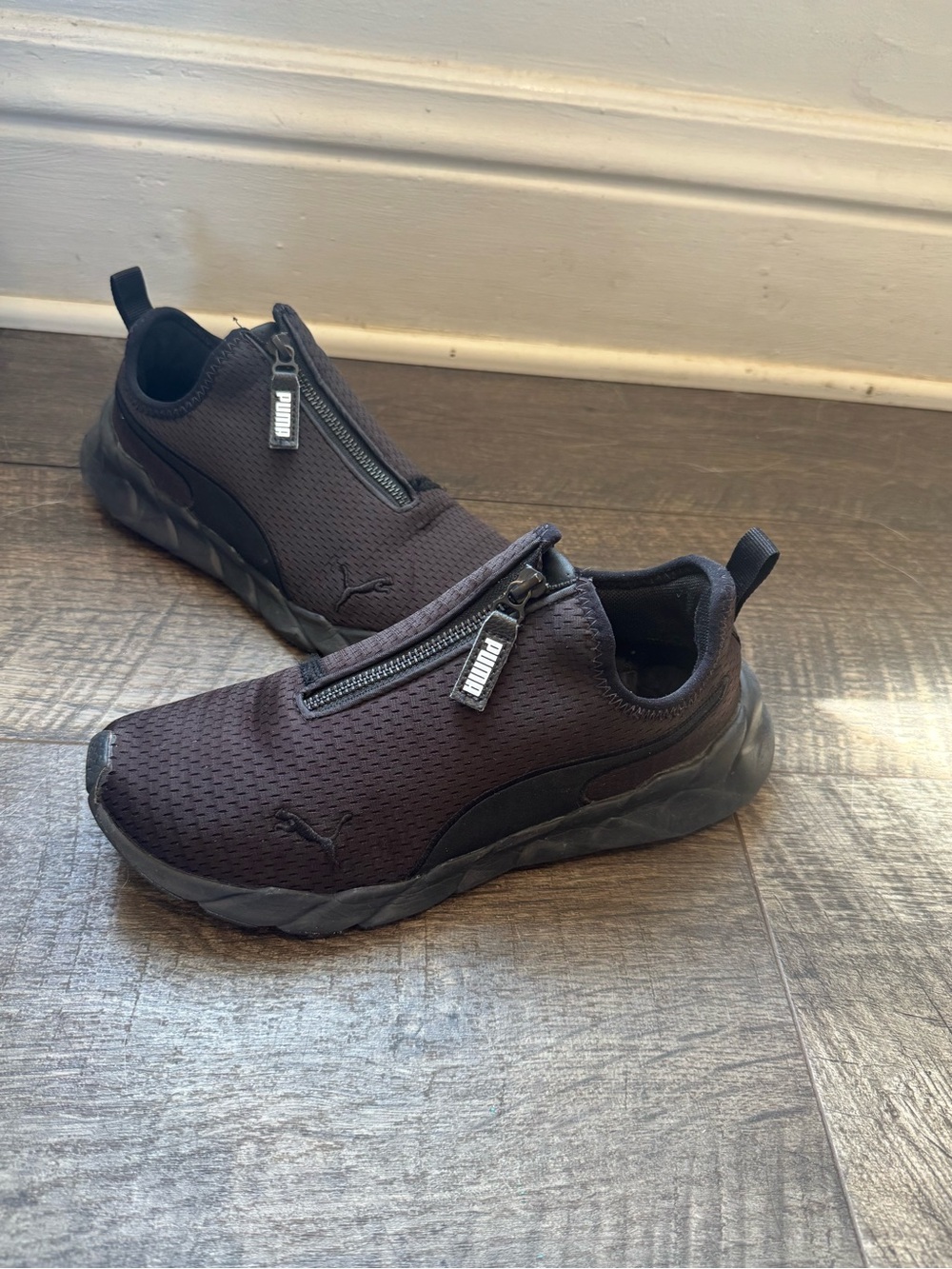 Puma Black Slip-On Zip Mesh Sneakers